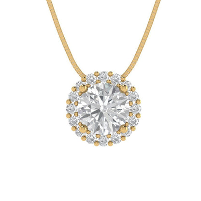 1.16cttw Round Cut Clear Gold-Plated 925 Silver Pendant and 16" Box-Chain Necklace