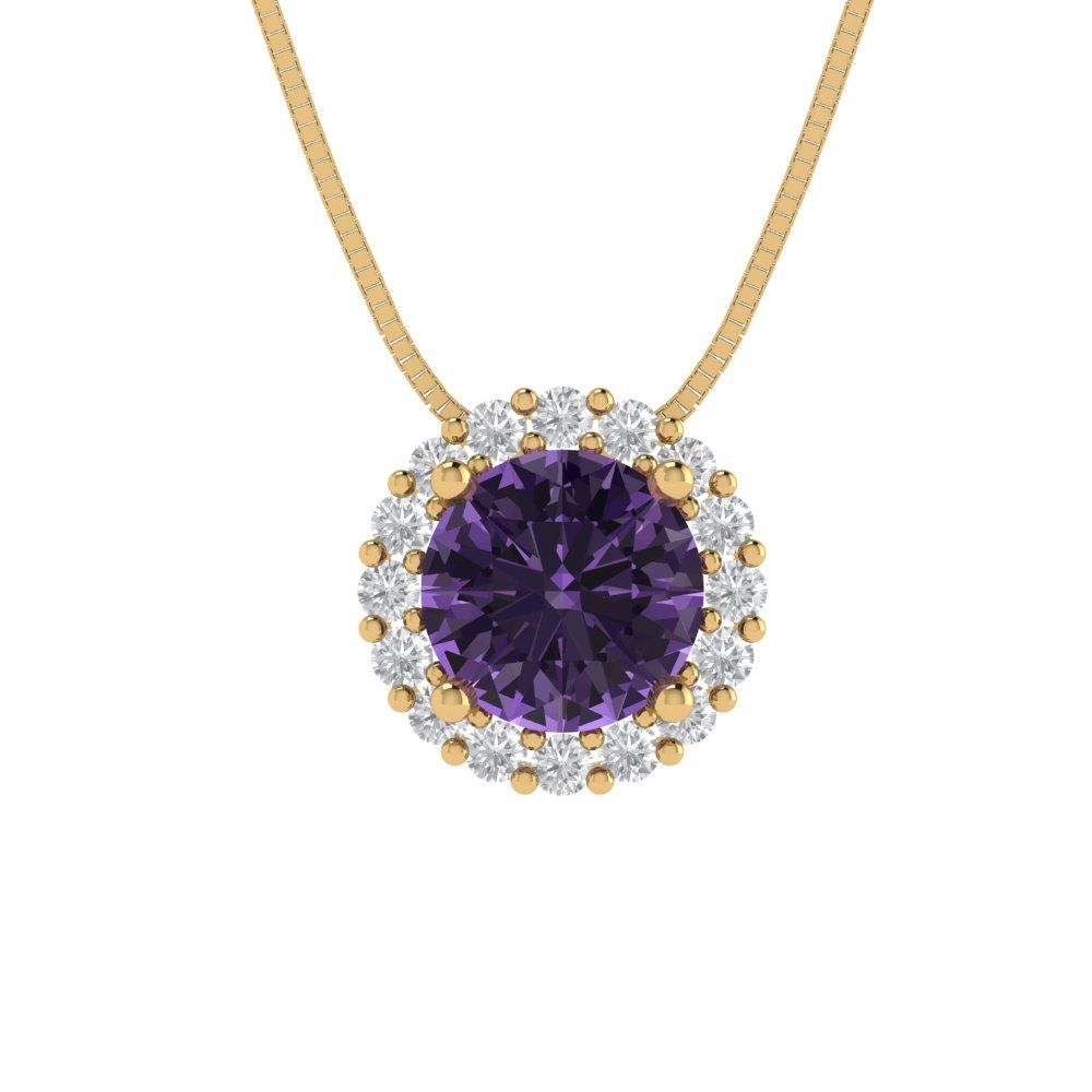 1.16 tcw Necklace Pendant - 14K White Gold Round Cut Halo Alexandrite - Adjustable Length - 15in Box Chain to 18in
