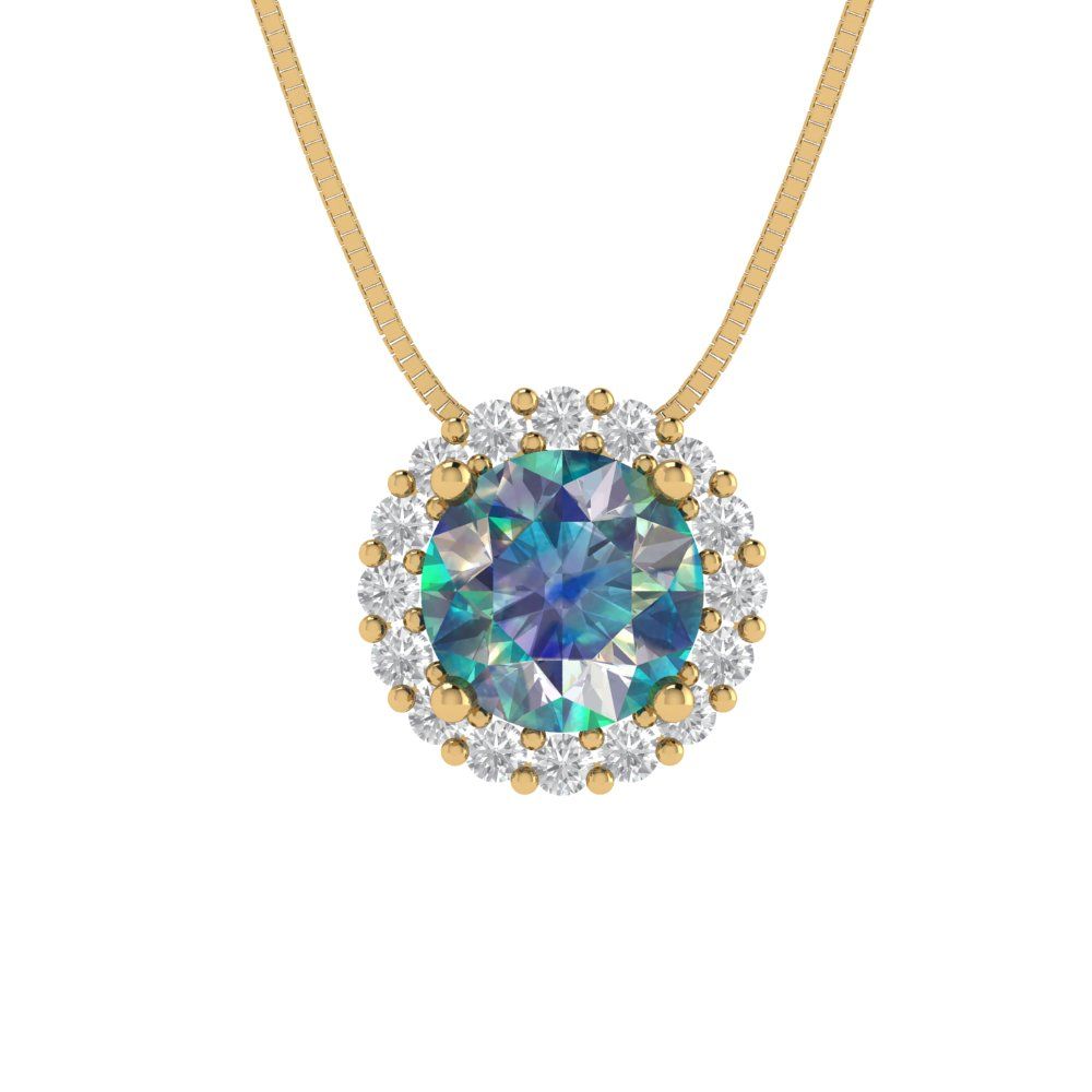 1.16cttw Round Cut Blue Moissanite Gold-Plated 925 Silver Pendant and 16" Box-Chain Necklace