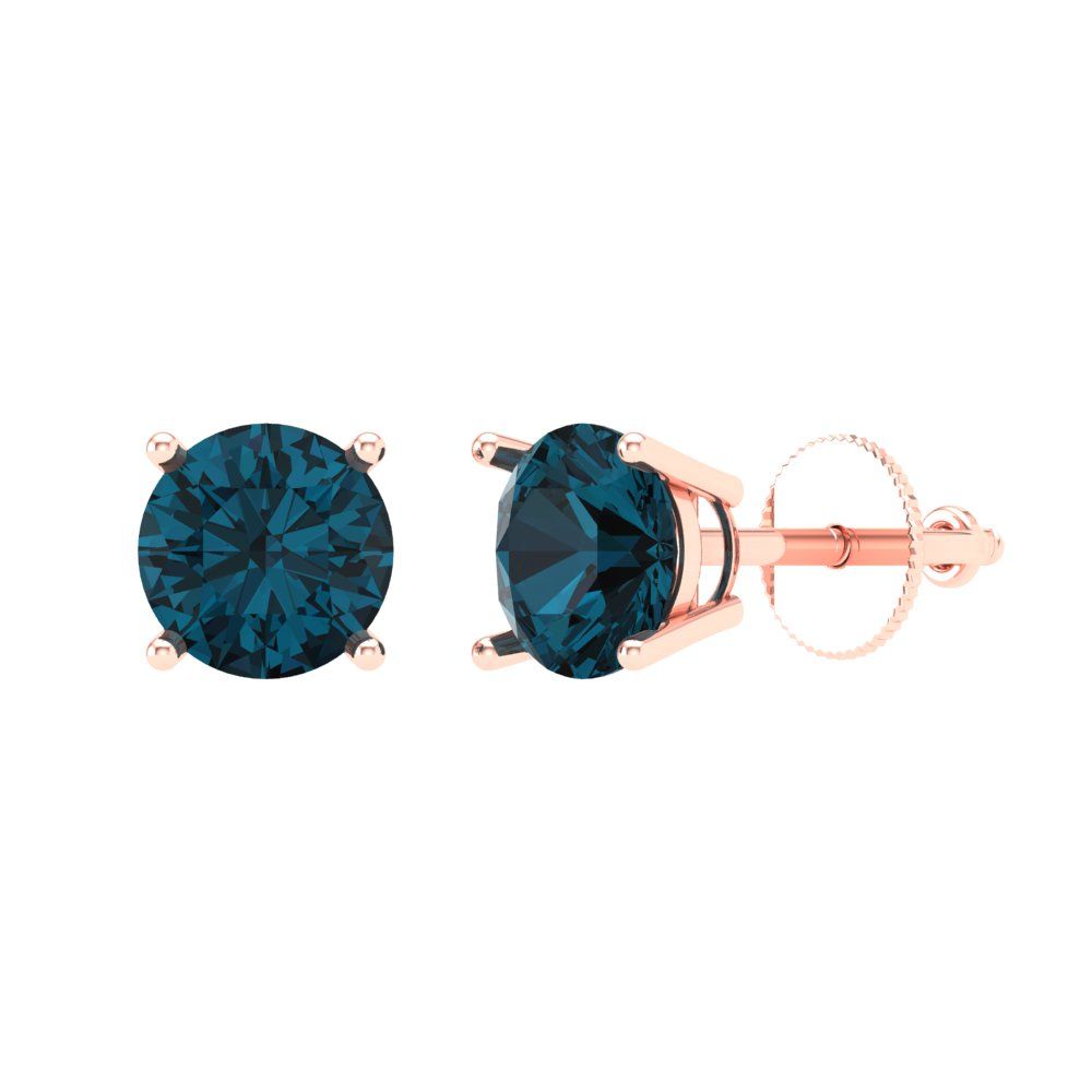 1 ctw London Blue Topaz Studs Earrings | 5.0mm Round Cut White Gold Screw back | December Birthstone