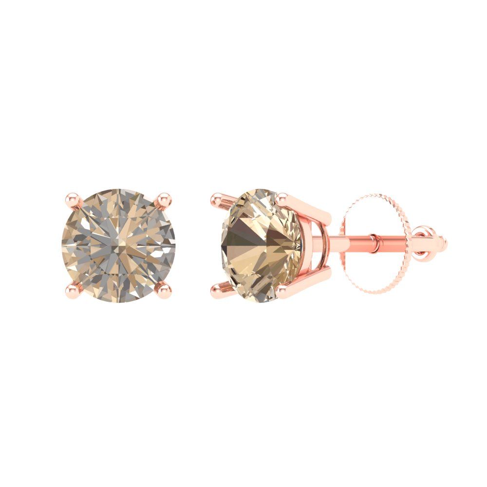 1 ctw Yellow Moissanite Studs Earrings | 5.0mm Round Cut White Gold Screw back | April Birthstone