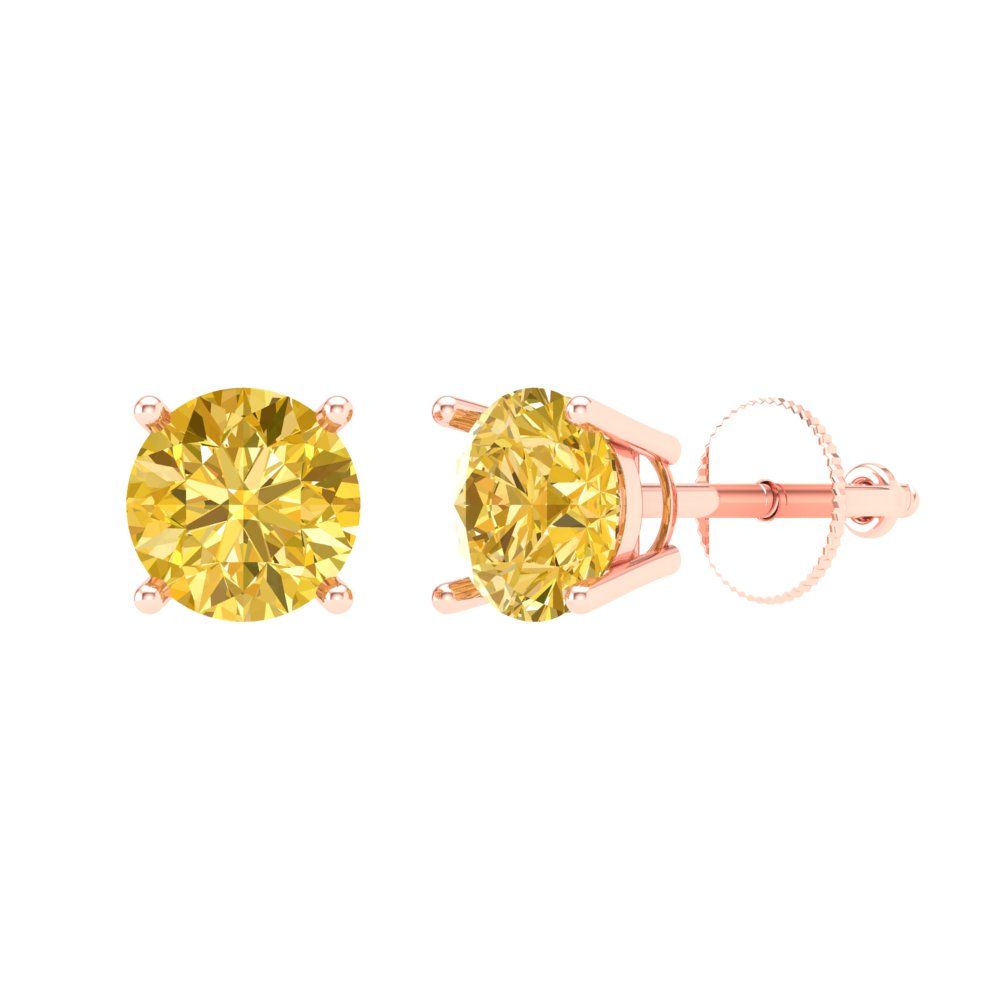 1 ctw Citrine Studs Earrings | 5.0mm Round Cut White Gold Screw back | November Birthstone