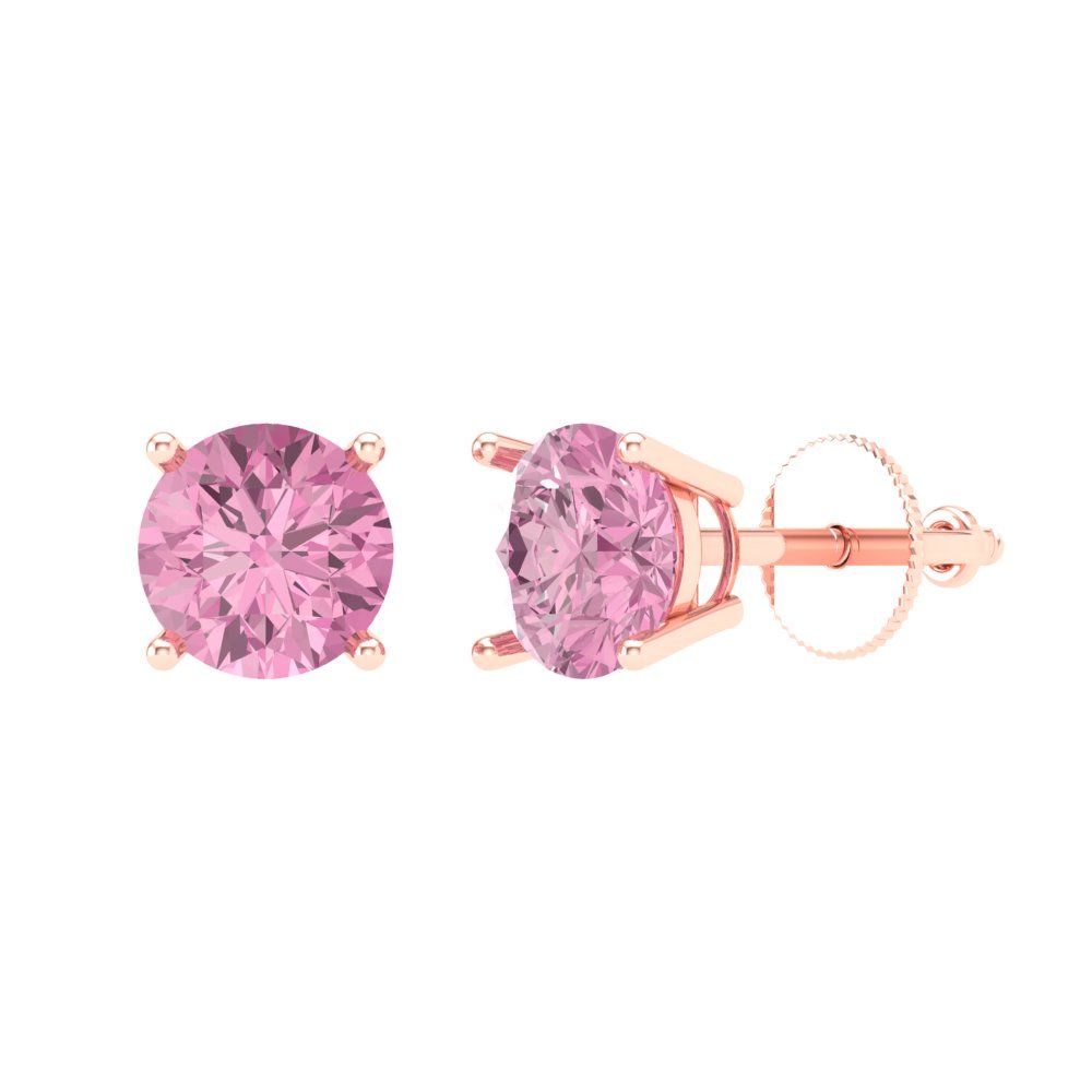 1 ctw Pink Zirconia Studs Earrings | 5.0mm Round Cut White Gold Screw back | April Birthstone