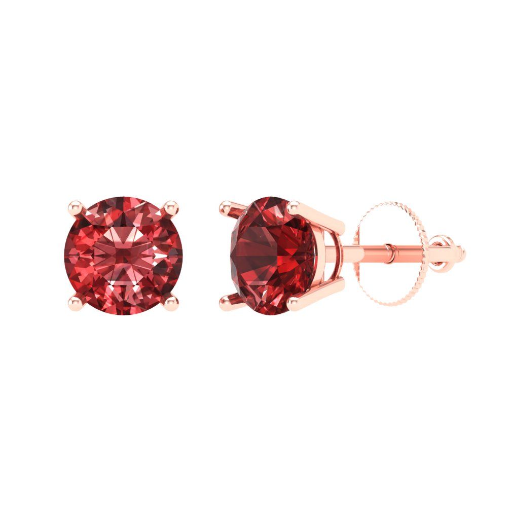 1 ctw Garnet Studs Earrings | 5.0mm Round Cut White Gold Screw back | January Birthstone