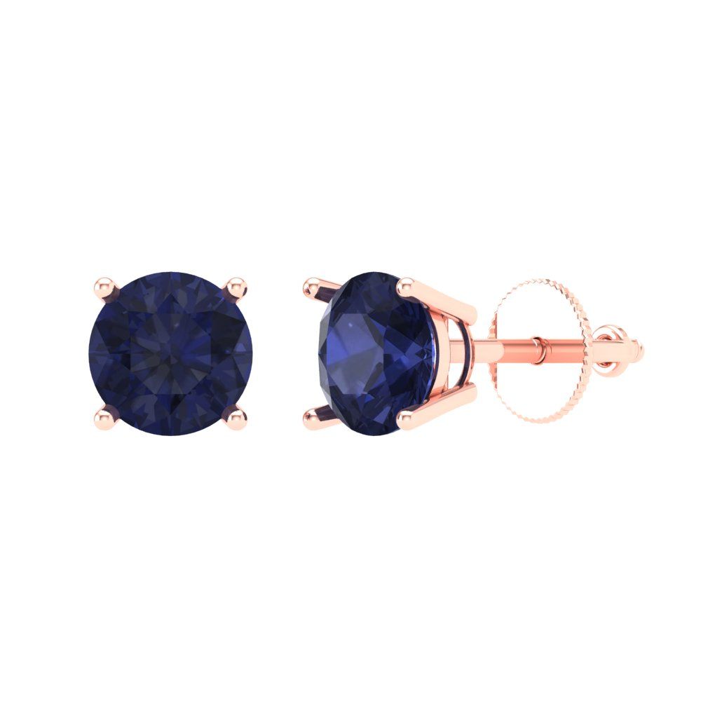 1 ctw Blue Sapphire Studs Earrings | 5.0mm Round Cut White Gold Screw back | September Birthstone