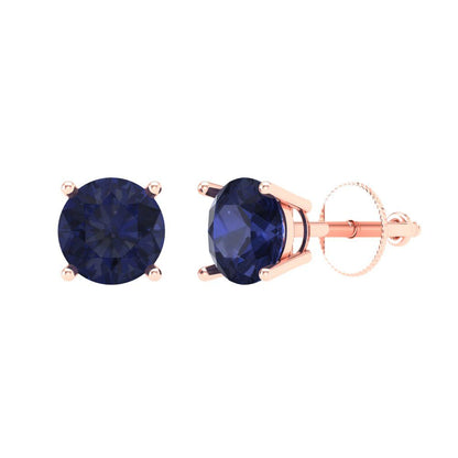 1 ctw Blue Sapphire Studs Earrings | 5.0mm Round Cut White Gold Screw back | September Birthstone