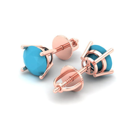 1 ctw Turquoise Studs Earrings | 5.0mm Round Cut White Gold Screw back | December Birthstone