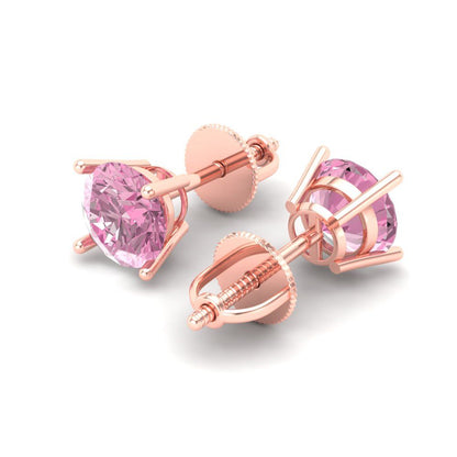 1 ctw Pink Zirconia Studs Earrings | 5.0mm Round Cut White Gold Screw back | April Birthstone