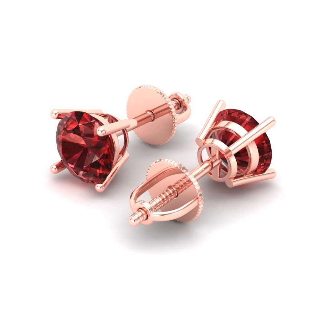 1 ctw Garnet Studs Earrings | 5.0mm Round Cut White Gold Screw back | January Birthstone