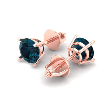 1 ctw London Blue Topaz Studs Earrings | 5.0mm Round Cut White Gold Screw back | December Birthstone