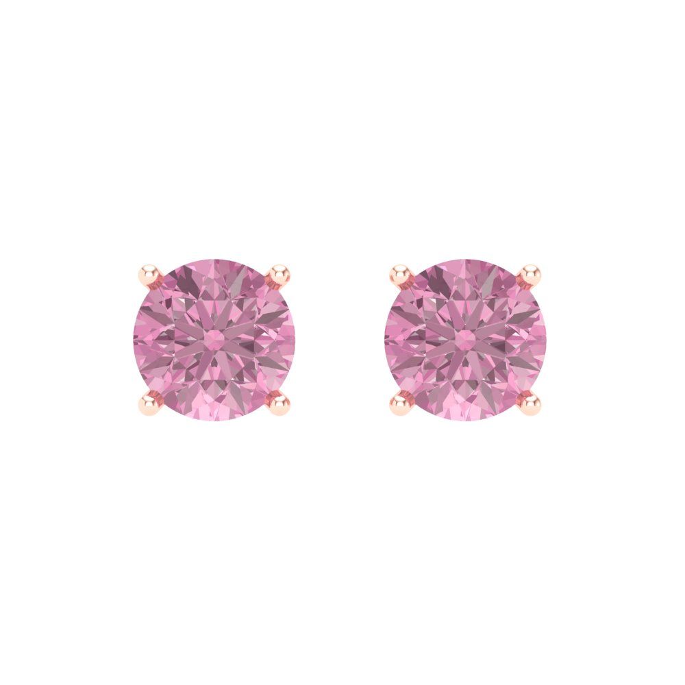 1 ctw Pink Zirconia Studs Earrings | 5.0mm Round Cut White Gold Screw back | April Birthstone
