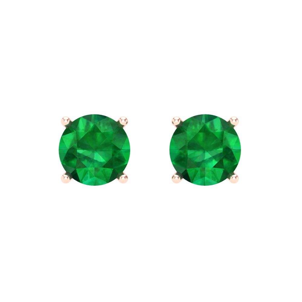 1 ctw Emerald Studs Earrings | 5.0mm Round Cut White Gold Screw back | May Birthstone