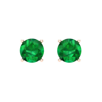 1 ctw Emerald Studs Earrings | 5.0mm Round Cut White Gold Screw back | May Birthstone