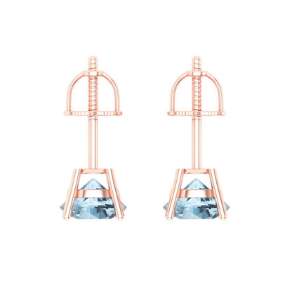 1 ctw Aquamarine Studs Earrings | 5.0mm Round Cut White Gold Screw back | March Birthstone