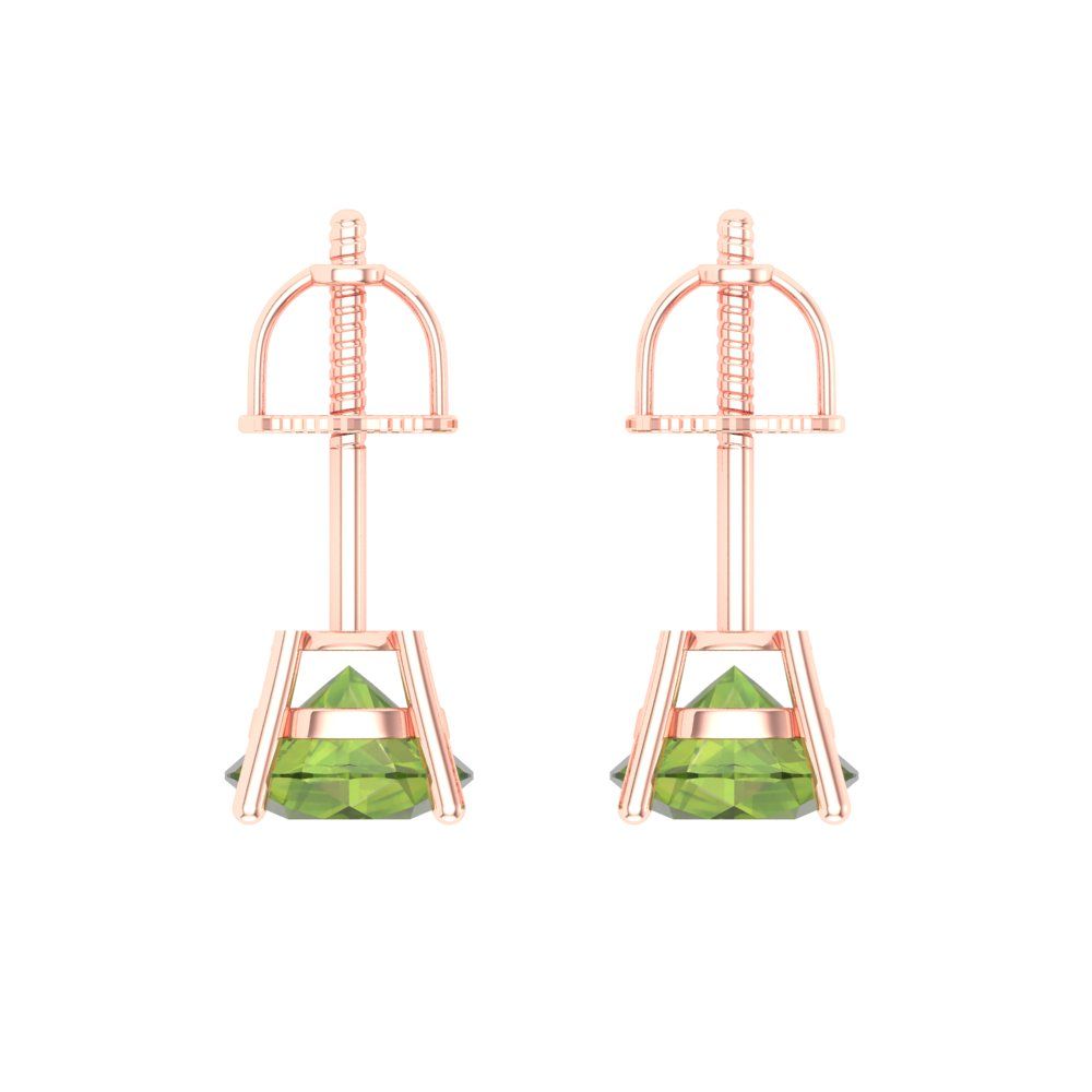 1 ctw Peridot Studs Earrings | 5.0mm Round Cut White Gold Screw back | August Birthstone