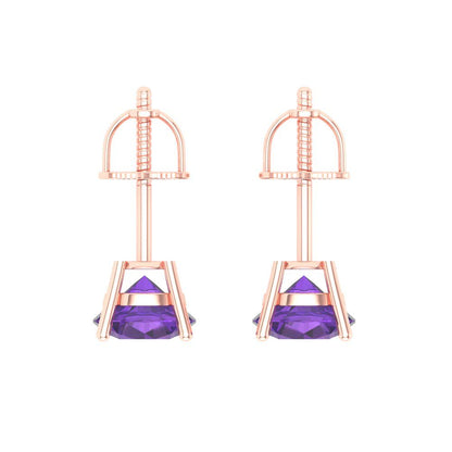 1 ctw Amethyst Studs Earrings | 5.0mm Round Cut White Gold Screw back | February Birthstone