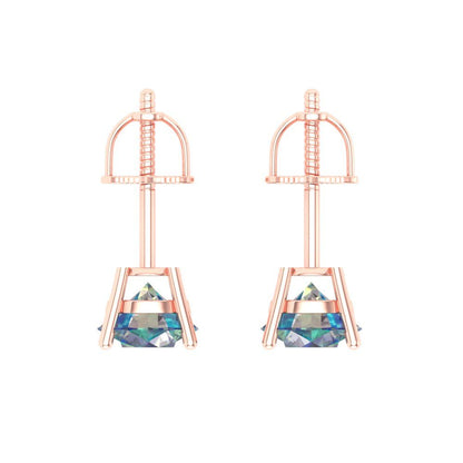 1 ctw Blue Moissanite Studs Earrings | 5.0mm Round Cut White Gold Screw back | April Birthstone