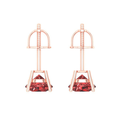 1 ctw Garnet Studs Earrings | 5.0mm Round Cut White Gold Screw back | January Birthstone