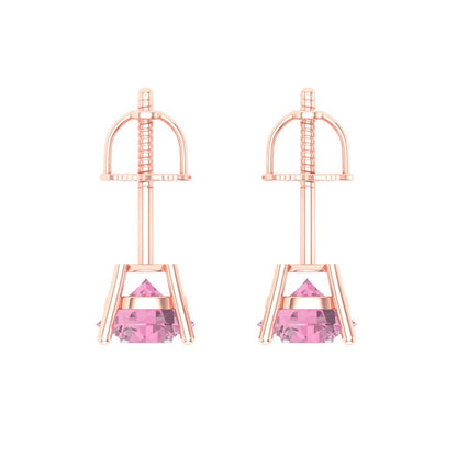 1 ctw Pink Zirconia Studs Earrings | 5.0mm Round Cut White Gold Screw back | April Birthstone