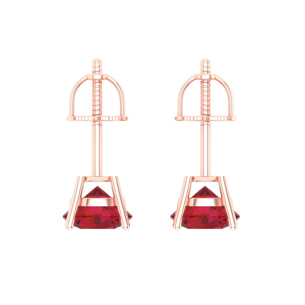 1 ctw Ruby Studs Earrings | 5.0mm Round Cut White Gold Screw back | July Birthstone