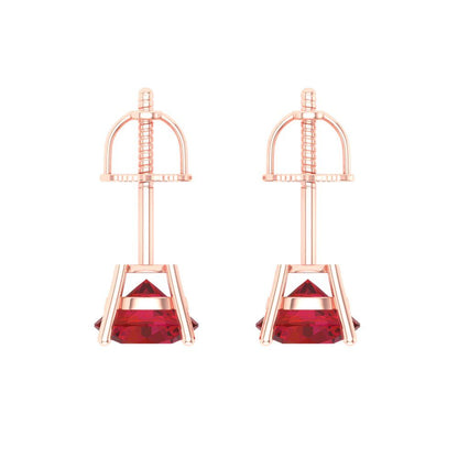 1 ctw Ruby Studs Earrings | 5.0mm Round Cut White Gold Screw back | July Birthstone
