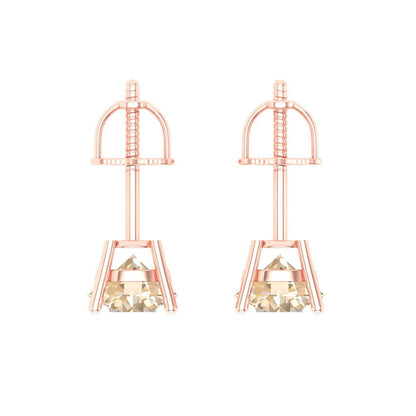 1 ctw Morganite Studs Earrings | 5.0mm Round Cut White Gold Screw back | February Birthstone