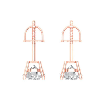 1 ctw White Sapphire Studs Earrings | 5.0mm Round Cut White Gold Screw back | April Birthstone