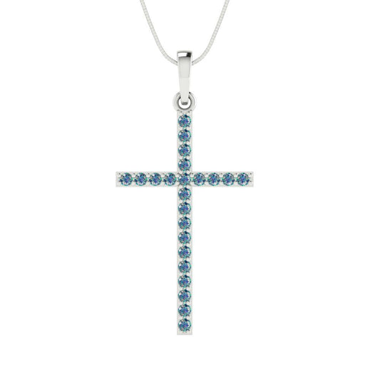0.575 tcw Necklace Pendant - 14K White Gold Round Cut Charm Blue Moissanite - Adjustable Length - 15in Box Chain to 18in