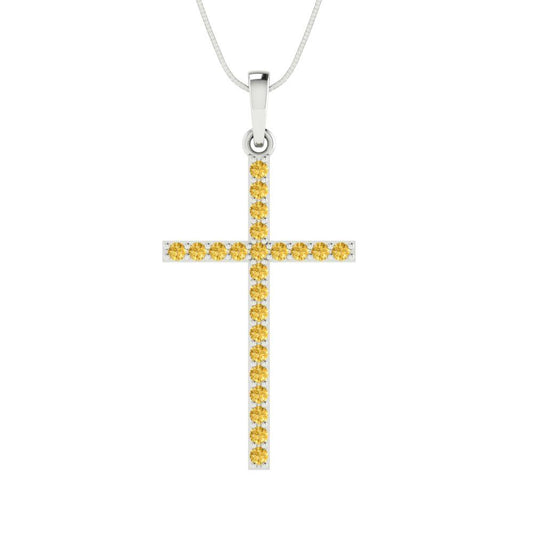 0.575 tcw Necklace Pendant - 14K White Gold Round Cut Charm Yellow - Adjustable Length - 15in Box Chain to 18in