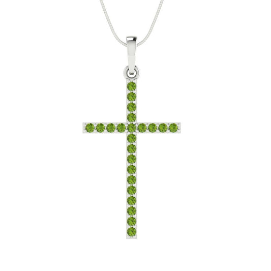 0.575 tcw Necklace Pendant - 14K White Gold Round Cut Charm Peridot - Adjustable Length - 15in Box Chain to 18in