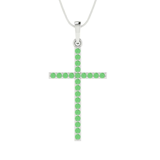 0.575 tcw Necklace Pendant - 14K White Gold Round Cut Charm Green - Adjustable Length - 15in Box Chain to 18in