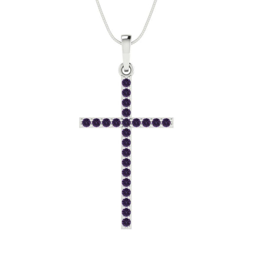 0.575 tcw Necklace Pendant - 14K White Gold Round Cut Charm Alexandrite - Adjustable Length - 15in Box Chain to 18in