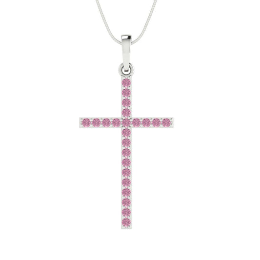 0.575 tcw Necklace Pendant - 14K White Gold Round Cut Charm Pink - Adjustable Length - 15in Box Chain to 18in