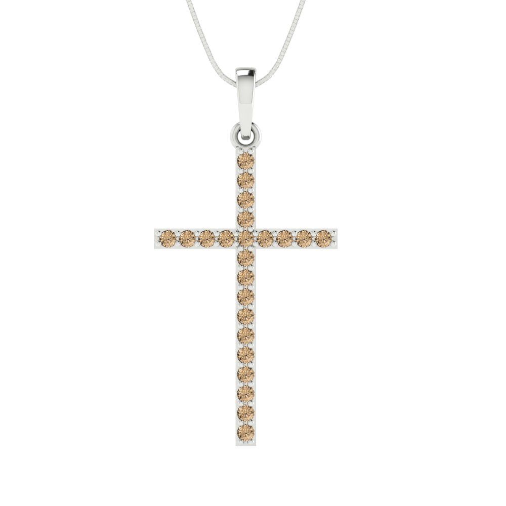 0.575 tcw Necklace Pendant - 14K White Gold Round Cut Charm Yellow Moissanite - Adjustable Length - 15in Box Chain to 18in
