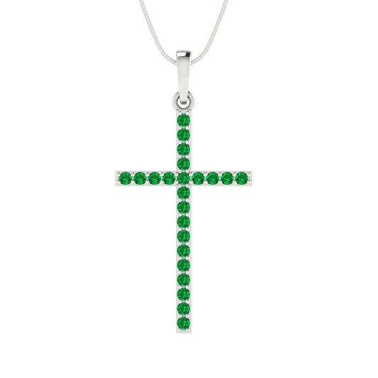 0.575 tcw Necklace Pendant - 14K White Gold Round Cut Charm Emerald - Adjustable Length - 15in Box Chain to 18in