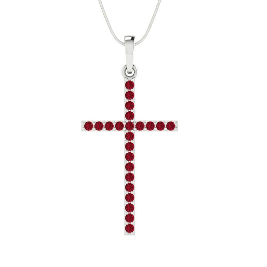0.575 tcw Necklace Pendant - 14K White Gold Round Cut Charm Ruby - Adjustable Length - 15in Box Chain to 18in