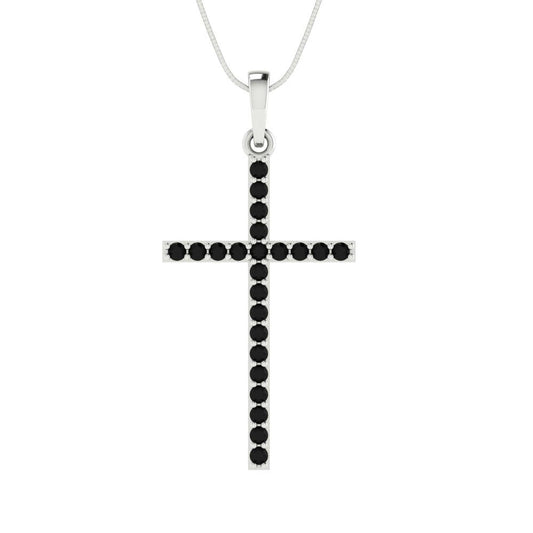 0.575 tcw Necklace Pendant - 14K White Gold Round Cut Charm Onyx - Adjustable Length - 15in Box Chain to 18in