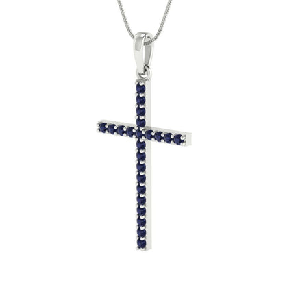 0.575 tcw Necklace Pendant - 14K White Gold Round Cut Charm Bluesapphire - Adjustable Length - 15in Box Chain to 18in