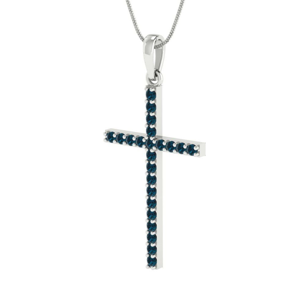 0.575 tcw Necklace Pendant - 14K White Gold Round Cut Charm London - Adjustable Length - 15in Box Chain to 18in