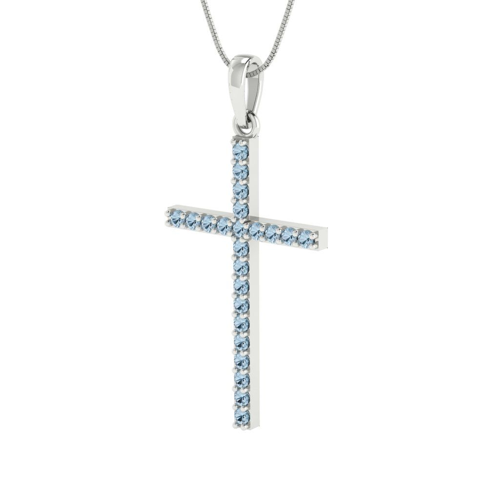 0.575cttw Round Cut Blue Gold-Plated 925 Silver Pendant and 16" Box-Chain Necklace