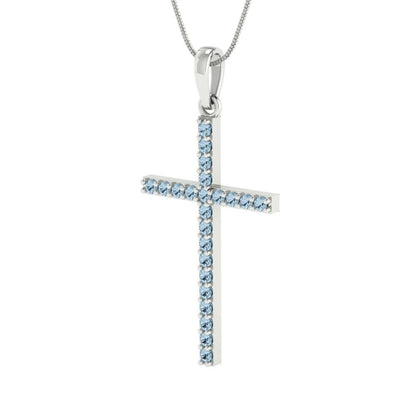 0.575cttw Round Cut Aquamarine Gold-Plated 925 Silver Pendant and 16" Box-Chain Necklace