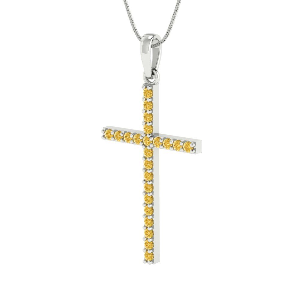 0.575 tcw Necklace Pendant - 14K White Gold Round Cut Charm Citrine - Adjustable Length - 15in Box Chain to 18in