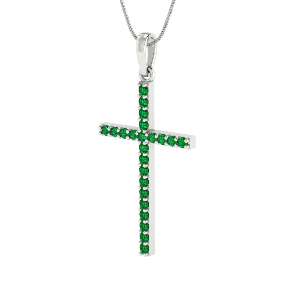0.575cttw Round Cut Emerald Gold-Plated 925 Silver Pendant and 16" Box-Chain Necklace