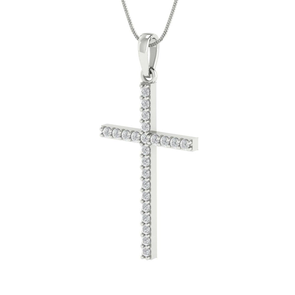 0.575 tcw Necklace Pendant - 14K White Gold Round Cut Charm Zirconia Diamond - Adjustable Length - 15in Box Chain to 18in