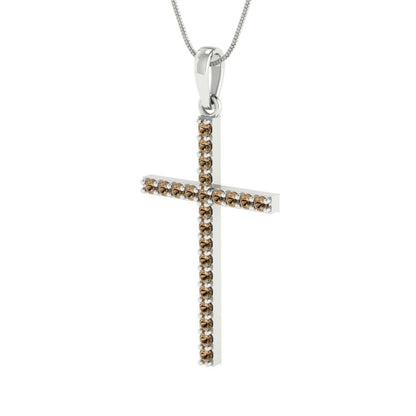 0.575cttw Round Cut Champagne Gold-Plated 925 Silver Pendant and 16" Box-Chain Necklace