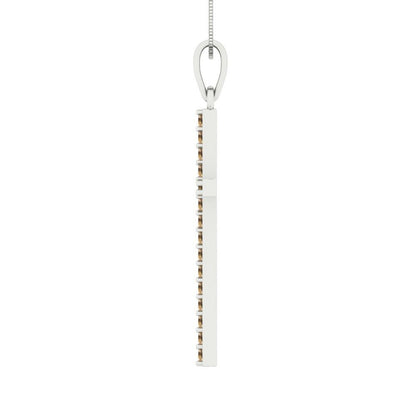 0.575 tcw Necklace Pendant - 14K White Gold Round Cut Charm Champagne - Adjustable Length - 15in Box Chain to 18in