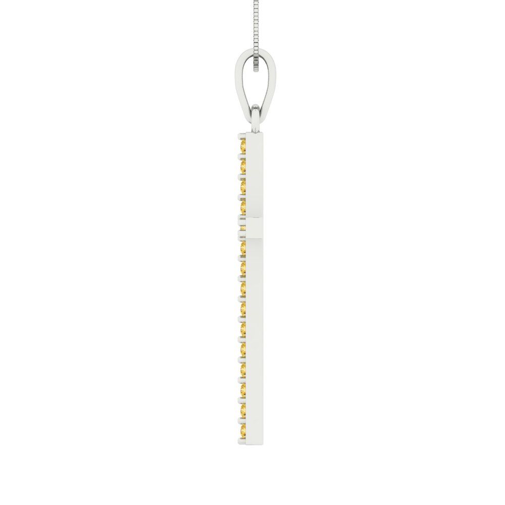 0.575 tcw Necklace Pendant - 14K White Gold Round Cut Charm Citrine - Adjustable Length - 15in Box Chain to 18in