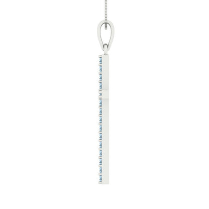 0.575 tcw Necklace Pendant - 14K White Gold Round Cut Charm Aquamarine - Adjustable Length - 15in Box Chain to 18in
