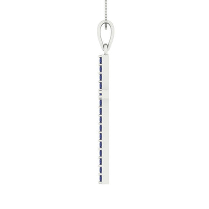0.575 tcw Necklace Pendant - 14K White Gold Round Cut Charm Bluesapphire - Adjustable Length - 15in Box Chain to 18in