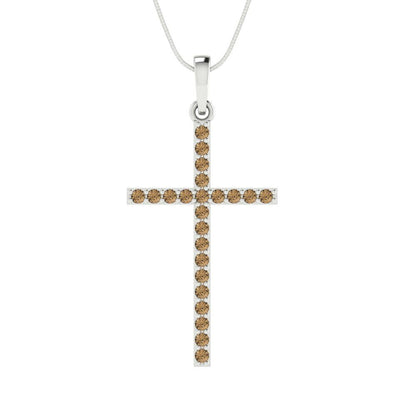 0.575 tcw Necklace Pendant - 14K White Gold Round Cut Charm Champagne - Adjustable Length - 15in Box Chain to 18in